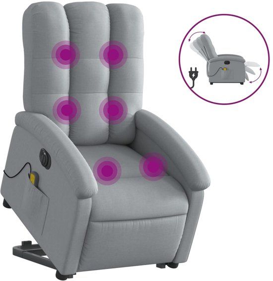 vidaXL Sta-op-massagestoel elektrisch verstelbaar stof lichtgrijs