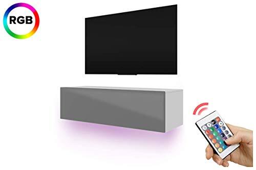 Selsey Skylara - televisiekast/tv-lowboard met LED RGB Modern hangend 140 cm (wit mat/grijs hoogglans)