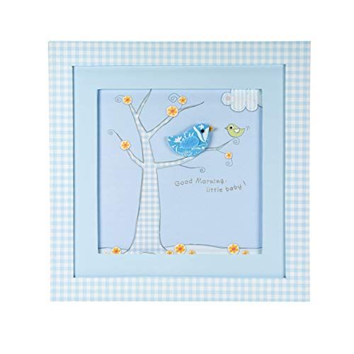 Mousehouse Gifts pastelblauwe ingelijste afbeeldingen muurschildering met kleine vogel design voor baby jongen kinderkamer babykamer