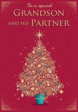 Piccadilly Greetings Kerstkaart naar een speciale kleinzoon & partner Foil tree - 9 X 6 inch