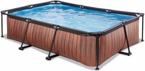 EXIT Wood Framed Pool 300x200x65cm with Filter Pump - Brown