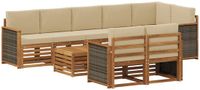 vidaXL - Bank loungeset - Massief acaciahout - Natuurlijk en beige - 4 zitplekken