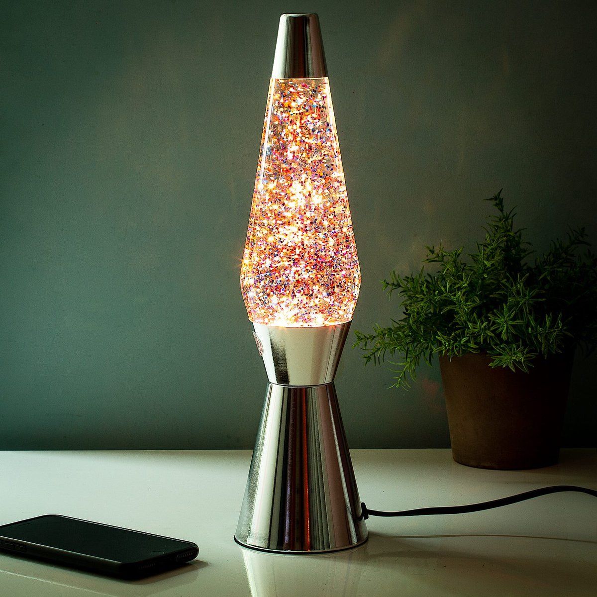 Fisura Bullet Lavalamp Zilver Met Glitters - Gehard glas - Zwart/Grijs