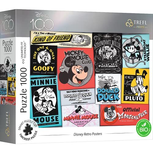Trefl Prime - Puzzle UFT: Disney Retro Posters - 1000 Stukjes - Dikste Karton, BIO, Puzzel Met Stripfiguren, Mickey Mouse, Vermaak voor Volwassenen en Kinderen Vanaf 12 Jaar