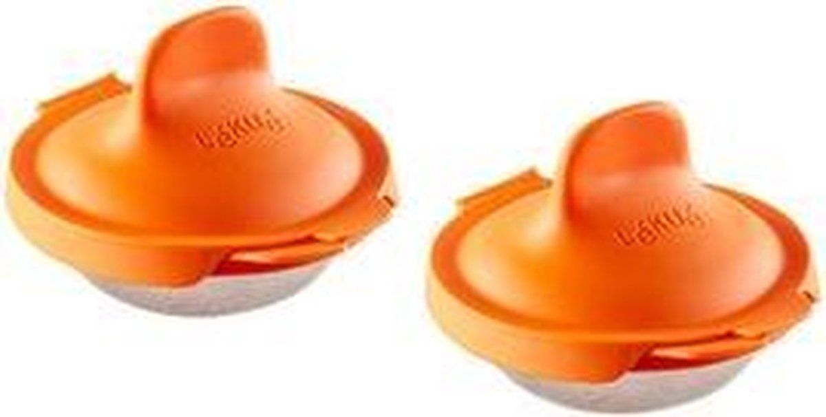 Lekue Lot de 2 Ustensiles pour Cuisson d'œuf poché Acier Inoxydable/Silicone Orange 9,3 x 11 x 7,5 cm
