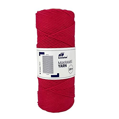 Leviatan D.RECT Natuurlijk macramégaren, 200 m superzacht macramékoord met 3 mm eenvoudige rotatie, 100% macramé katoen, katoendraad voor knutselen, rood