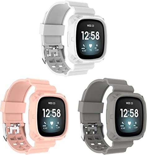 Chainfo compatibel met Fitbit Versa 3 / Fitbit Sense Watch Strap, Soft Silicone Replacement Watchband (3-Pack G)