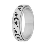 Lucardi Unisex Stalen anxiety ring met maan en ster - Ring - Staal - Zilverkleurig - 20 / 63 mm