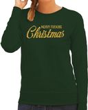 Bellatio Decorations Merry Fucking Christmas Foute Kersttrui / sweater - goud / glitter - groen - dames - kerstkleding / kerst outfit XS