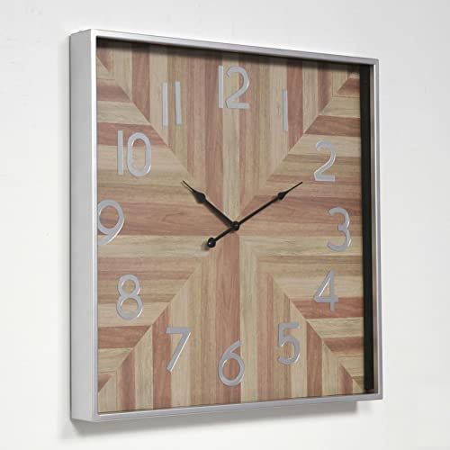 LW collection Wandklok Presley zilver en hout 60cm - Industriële wandklok met Romeinse cijfers - Stil uurwerk