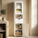 HOKEEPER Armoire haute de salle de bain blanche – Armoire de salle de bain étroite avec 2 portes et compartiments ouverts – Étagère de salle de bain et armoire de cuisine indépendantes