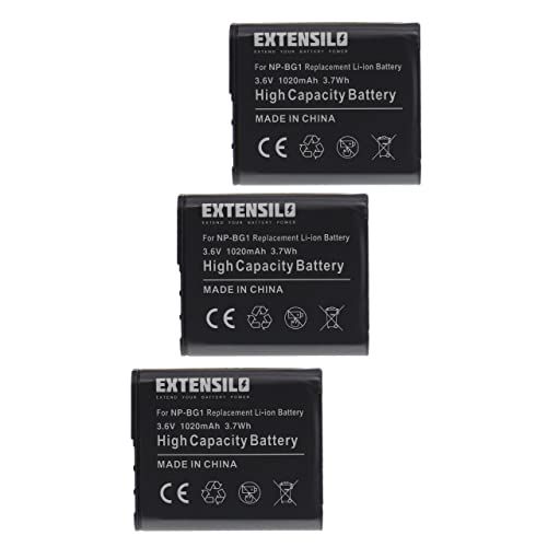 EXTENSILO 3 x batterijen, compatibel met Sony Cyber-Shot DSC-T100S, DSC-T20, DSC-T20/B-camera, digitale reflexcamera (1020 mAh, 3,6 V, Li-ion)