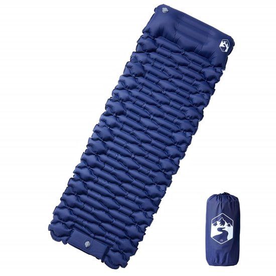 vidaXL Kampeermatras met kussen zelfopblazend 1-persoons marineblauw