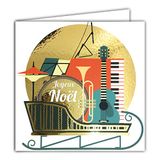 Afie 23025 Vierkante gouden glanzende gouden kaart Merry Christmas slee muziekinstrumenten liedjes feestdagen - met witte envelop