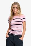Superdry Athletic Off Shoulder Patroon Top Dames Roze/marineblauw gestreept Katoen Maat 12