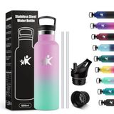 KollyKolla Thermosfles voor kinderen, 500 ml, drinkfles met rietje, BPA-vrij, roestvrijstalen drinkfles, gemakkelijk te reinigen, lekvrij, voor kantoor, school, camping, fitnessstudio, reizen