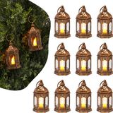 VEVOR 12 Stuks Decoratieve Kaarslantaarns, Elektrische Led Vlamloze Kaarsen, Kunststof Houder Met Glas, Wanddecoratie voor Veranda, Bruiloftstafels, Feesten, Boerderijen, Brons, 65x65x128 Mm