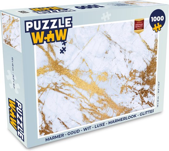 MuchoWow Puzzel Marmer - Goud - Wit - Luxe - Marmerlook - Glitter - Legpuzzel - Puzzel 1000 stukjes volwassenen - Sinterklaas cadeautjes - Sinterklaas voor grote kinderen