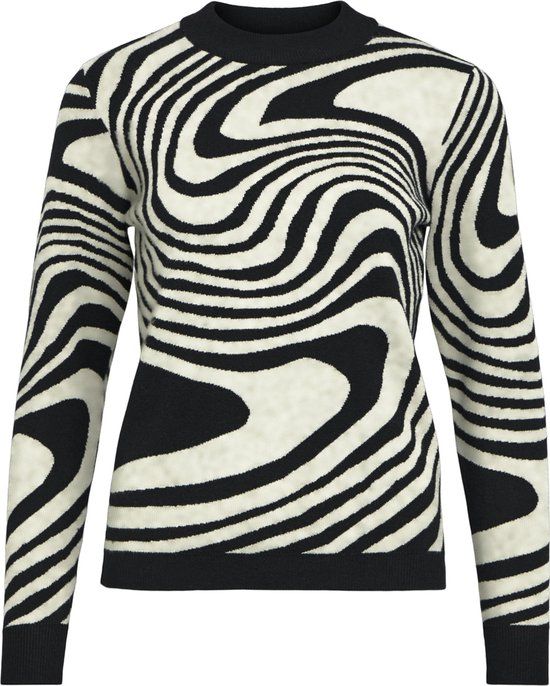 Object Trui Objray L/s Knit Pullover Aop Noos - Zwart - Maat L
