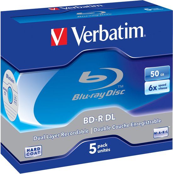 Verbatim Blu-ray Disc BD-R DL recordable 50Gb 6x speed (43748). Doos van 5 stuks.
