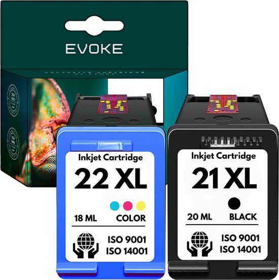 Evoke Printer cartridge set HP 21 + 22 XXL zwart XXL kleur inkt compatibel met DeskJet 1410 1415 D1560 F4180 F2180 F2280 1415 1410