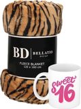 Bellatio Design Sweet 16 set - Fleece plaid/deken tijger print met Sweet 16 mok