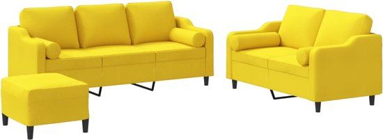 vidaXL 3-delige Loungeset met kussens stof lichtgeel