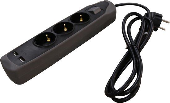 Relectric Stekkerdoos – 3-voudig – 2x USB-ingang – 1,5 meter - Randaarde - RELEC492220