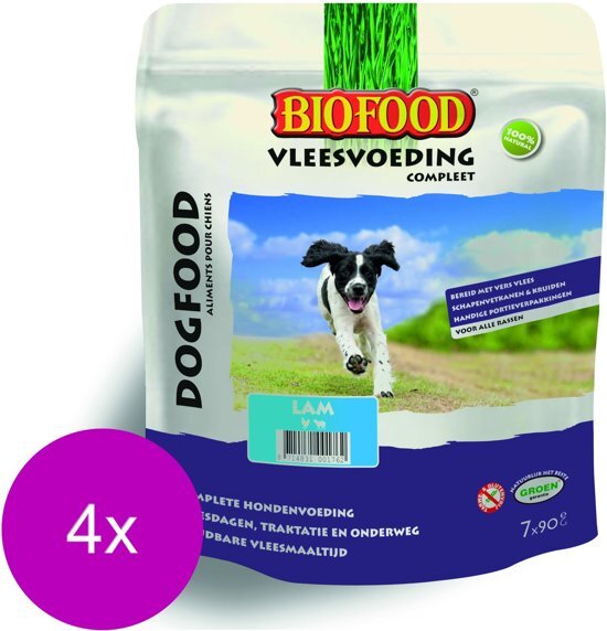 BIOFOOD Vleesvoeding Compleet Lam - Hondenvoer - 4 x 7x90 g