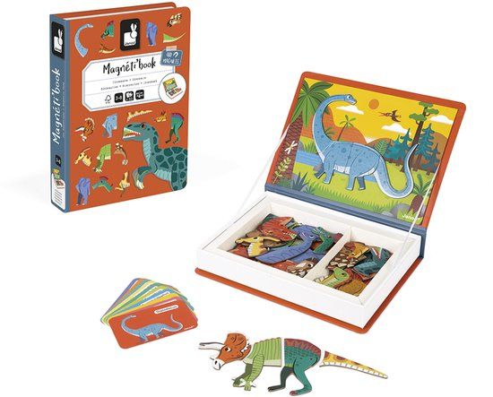 Janod Magnetibook - Dinosaurus - Magnetisch Speelgoed - 40 Magneten & 10 Voorbeeldkaarten - Vanaf 3 Jaar