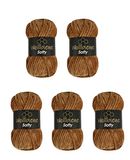 Wollbiene Softy Chenillewol om te haken, 5 x 100 gram, breiwol, 500 gram chenillewol, super volumineus grof gehaakt garen (chocoladebruin 23)