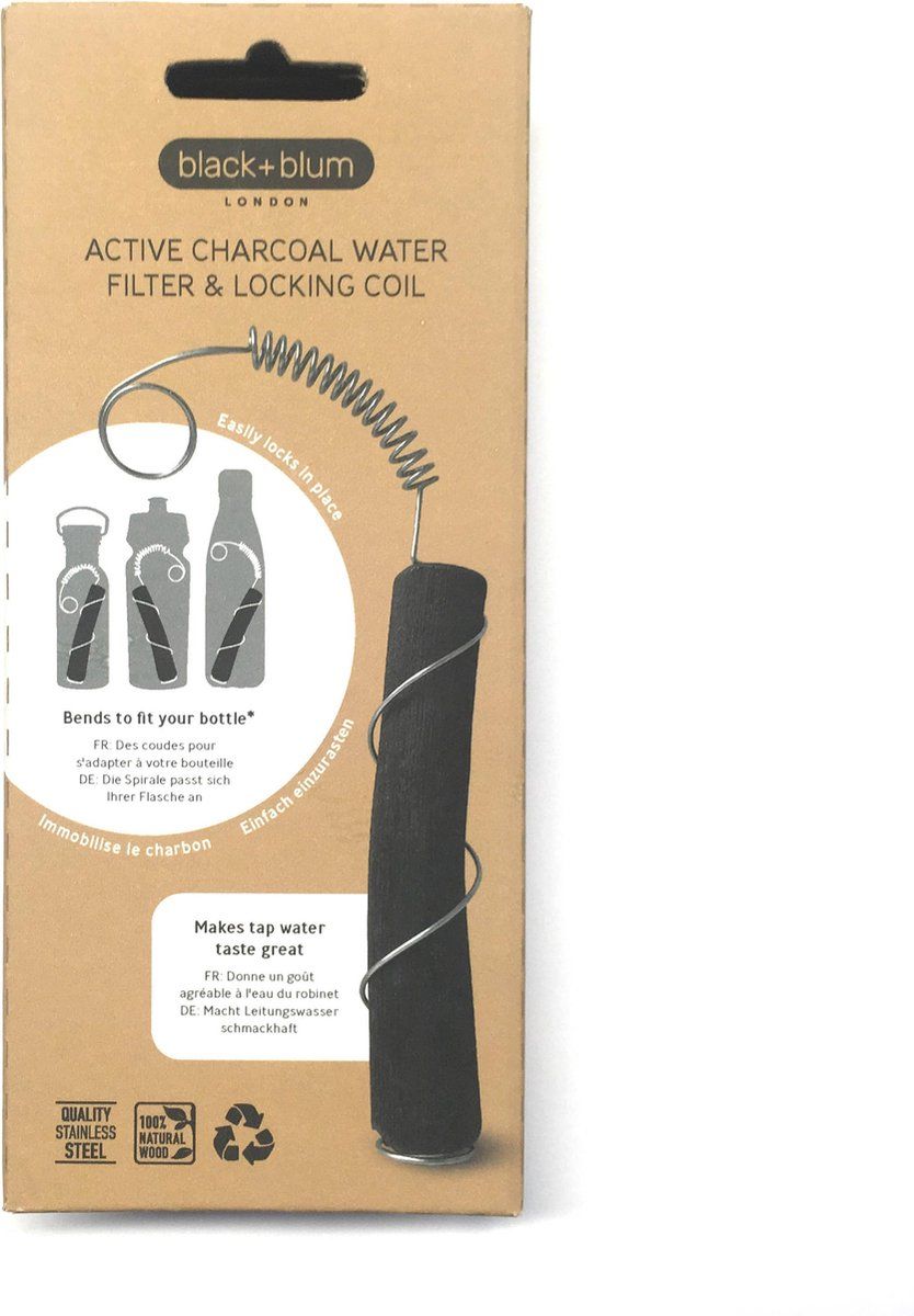 Black & Blum Eau Good Waterfilter met Inox Spiraalveer Geschenkdoos - Houtskool - Zwart