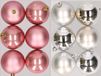 Merkloos / Sans marque Kaemingk B.V. 12x stuks kunststof kerstballen mix van oudroze en zilver 8 cm