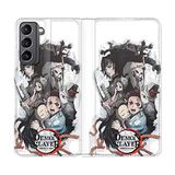 Beschermhoes Samsung Galaxy S21 Plus Beschermhoes van leer, Manga Demon Slayer, wit