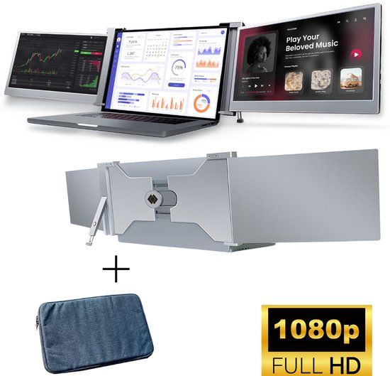HoriVue Portable Monitor Max 15.6 Inch - Triple Screen - Full HD 60Hz - Grijs