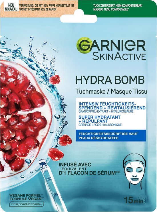 Garnier Skinactive Face Hydra Bomb Sheet Mask met Granaatappel - Gezichtsmasker - 1 Stuk