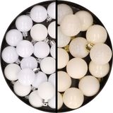 Merkloos / Sans marque Kaemingk B.V. Kerstballen 34x st - 3 cm - wit en wol wit - kunststof