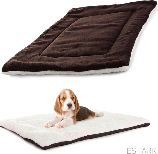 ESTARK Hondenbed - Hondendeken - Vetbed - Hondenmand - Benchmat - Bench Mat - Dierenmat - Deken - Droogloopmat - Hondenkussen - Dierenkleed - Benchvacht - Hondenkleed - Hondenmand - Wasbaar - 70 x 53 cm - Large Bruin bruin