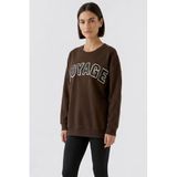 OUI sweater met tekst - bruin