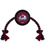 Pets First Dog Rubber Toy with Heavy-Duty Rope Tug, NHL Colorado Avalanche Puck Toy for Dogs & Cats - Play Hockey with Your Pet!