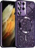 Techsuit Luxury Glitter Back Cover hoesje met MagSafe pour Samsung Galaxy S21 Ultra - Violet foncé