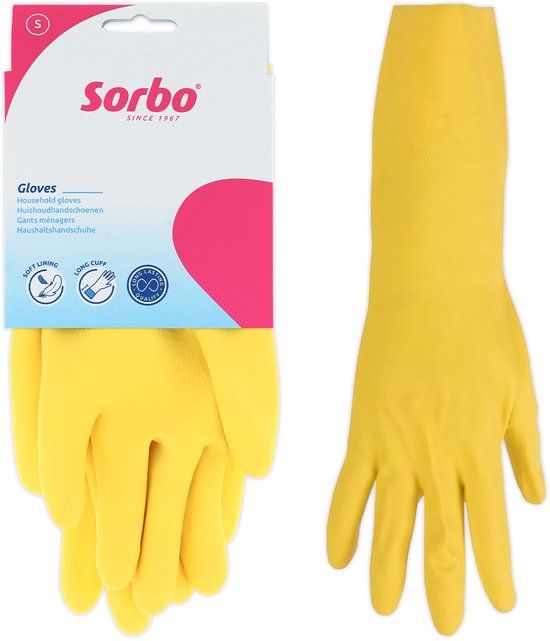 Sorbo Huishoudhandschoenen Strong - Geel - Maat S - Extra Lang Manchet - Latex