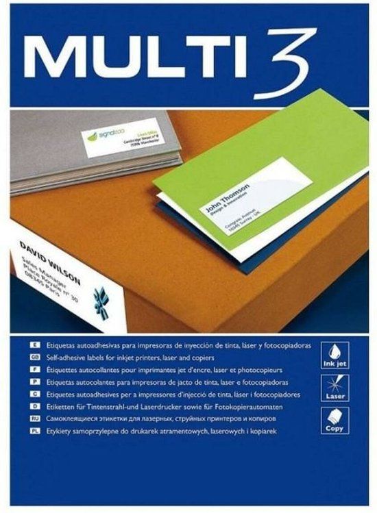 MULTI 3 Stickers/etiketten 70 x 30 mm A4 100 Lakens