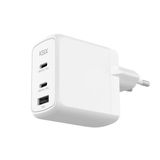Ksix Netoplader, 65 W, ultrasnel opladen, Gan, PPS, Power Delivery, multiport, 2 USB C + 1 USB A, wit