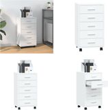 vidaXL Ladekast met wieltjes bewerkt hout hoogglans wit