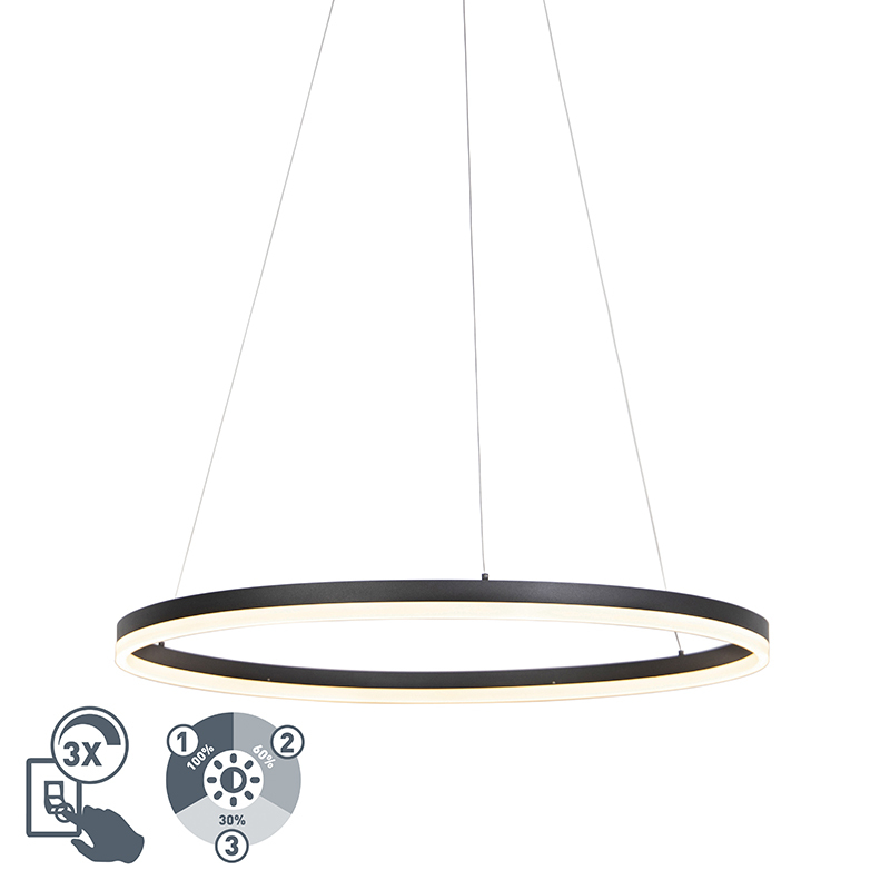 QAZQA Design ring hanglamp zwart 80cm incl. LED en dimmer - Anello