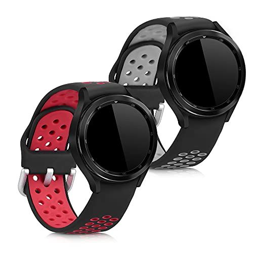 kwmobile 2x armband compatibel met Samsung Galaxy Watch 4 Classic (46mm) - Bandjes voor fitnesstracker in zwart/rood/zwart/grijs