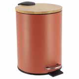 Tendance Bamboo vibe badkamer prullenbak/afvalbak - soft close - terracotta - 3 liter - metaal