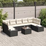 vidaXL Tuinbank Set 8-delig Zwart en Crème Polyrattan