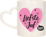 Bellatio Decorations Cadeau koffie/thee mok voor juf - roze - hartjes oor - keramiek - juffen dag